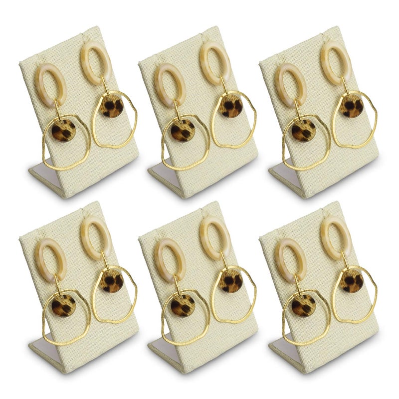 MOOCA 6 Pcs Set Linen Covered Earring Display Stand Jewelry Organizer Earring Display Holder Accessory Rack for Showcase, 2 1/4 W x 1 1/2 D x 3 1/2 H in, Linen - Image 1